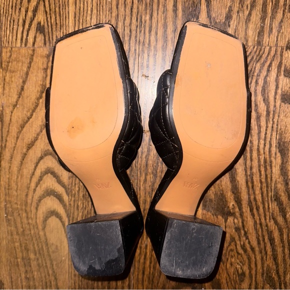 Zara Black Block Heel Quilted Slip on Heels - Picture 7 of 8
